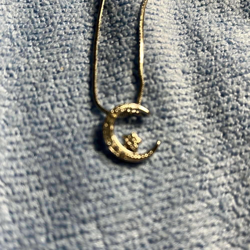 Necklace, girls, sterling, silver pendant, moon and star pave diamonds